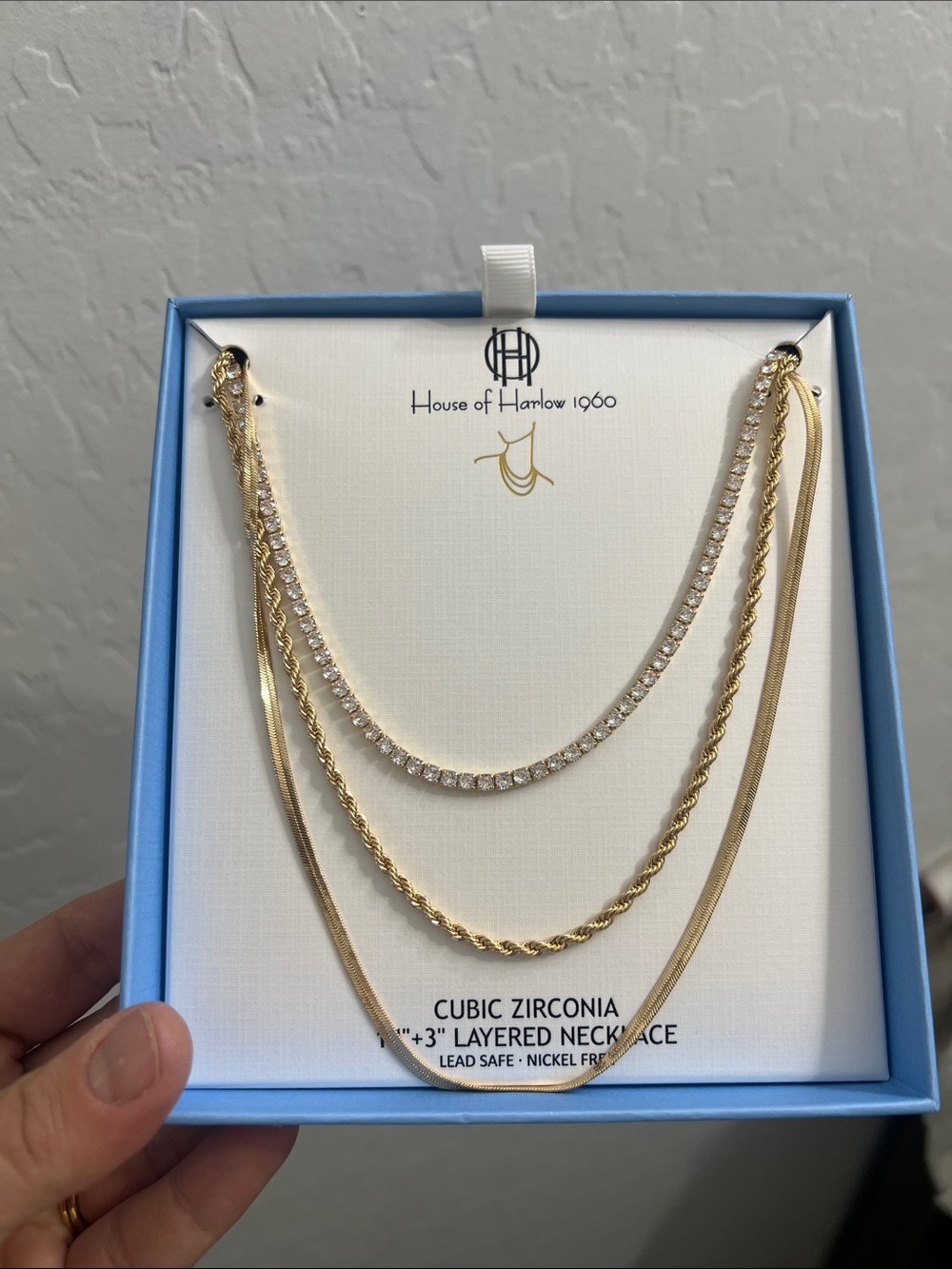 House of Harlow 1960 Gold Layered Cubic Zirconia Necklace with Clear Stones